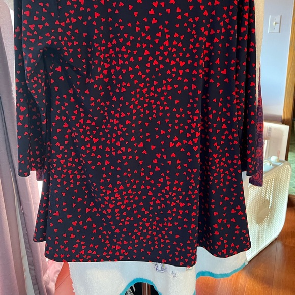 Blue pullover with red heart print. - Picture 2 of 5